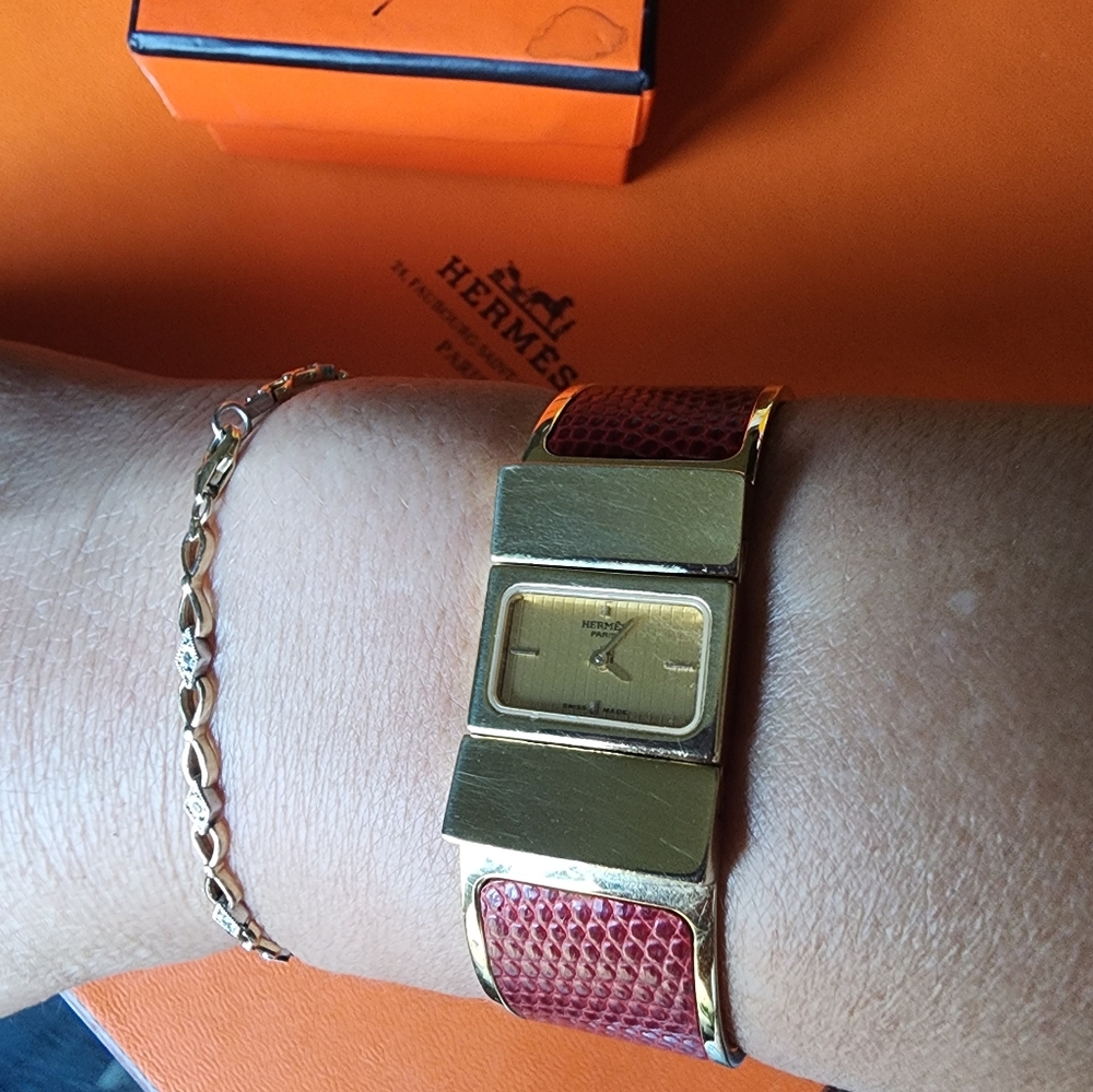 Authentic Hermes Loquet Snake Embossed Bangle Bracelet Watch
